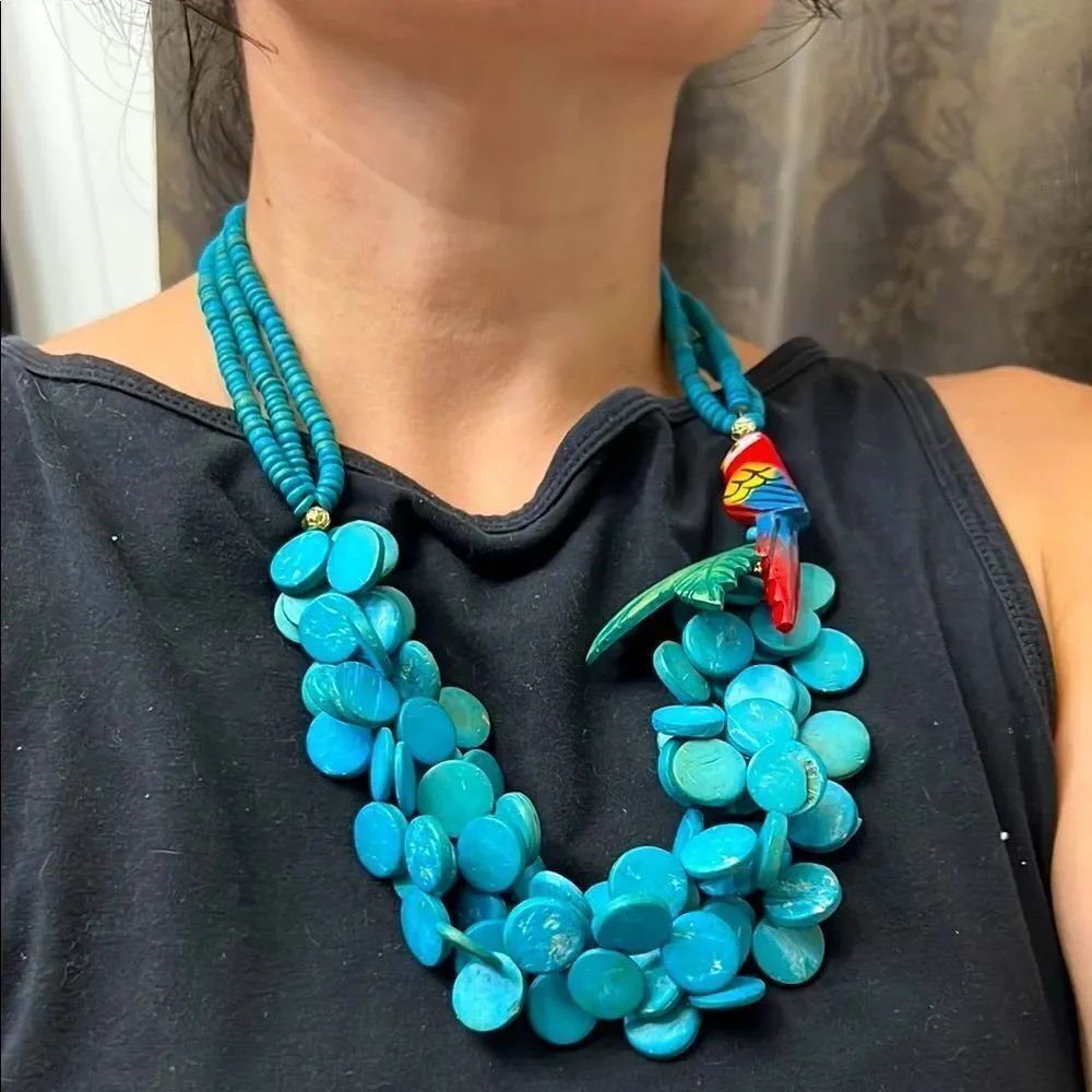 Turquoise Beaded Necklace with Parrot Charm